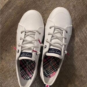 Sperry White Sneakers with Plaid Interior